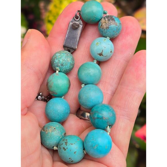 Vintage Mexico 925 Turquoise Beaded Bracelet with Sterling Silver Clasp, 8.5" - Picture 7 of 8